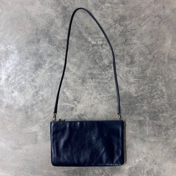 Vintage Navy Blue Purse Gold Accents Shoulder Strap 1980s Clemente Retro Bag - Picture 2 of 9